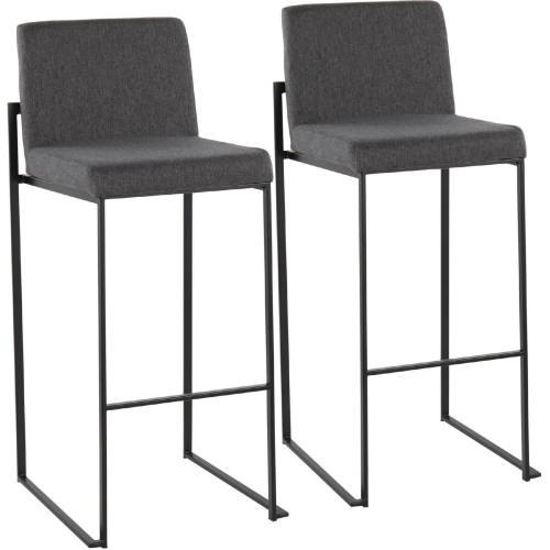 Fuji High Back 31" Bar Stool in Charcoal Gray Fabric & Black Steel (Set of 2)